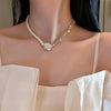 Beads Women's Neck Chain Kpop Pearl Choker Necklace Gold Color Goth Chocker Jewelry On The Neck Pendant  Collar For Girl