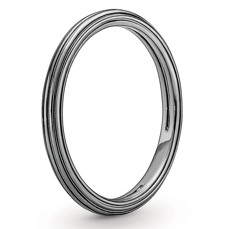 Black Grooved Me Styling Ring For Women 925 Sterling Ring Party Gift Europe Jewelry