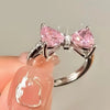 New Blue Crystal Rings Romantic Pink Heart Bowknot Shiny Ring for Women Y2K Accessories Trendy Sweet Girls Party Gifts
