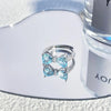 New Blue Crystal Rings Romantic Pink Heart Bowknot Shiny Ring for Women Y2K Accessories Trendy Sweet Girls Party Gifts