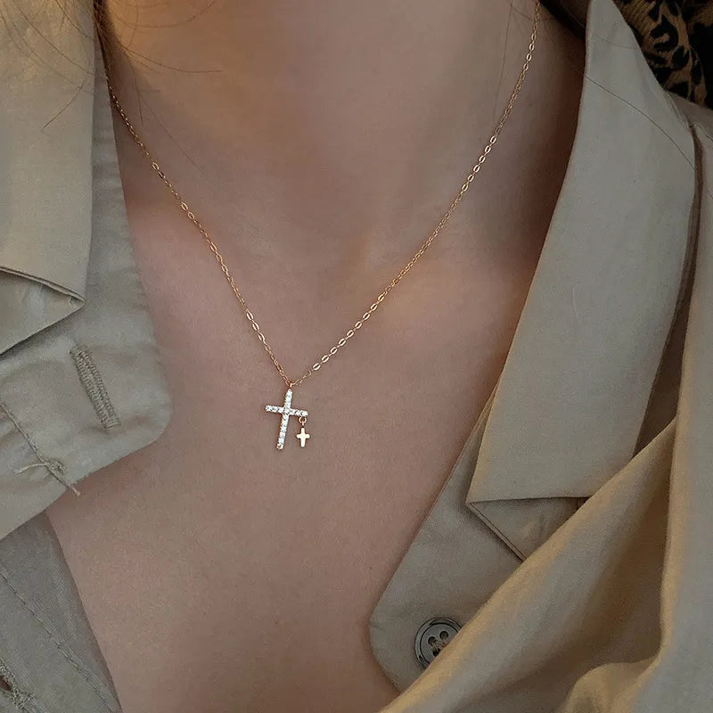 Creativity Light   Zircon Cross Pendant Necklace For Women Gold Silver Color Clavicle Chain  Jewelry
