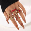 Crystal Snake Shape Ring Set For Women Rhinestone Heart Gold Color Geometric Knuckle Rings Girls Wedding Finger Jewelry Gift