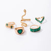 Crystal Snake Shape Ring Set For Women Rhinestone Heart Gold Color Geometric Knuckle Rings Girls Wedding Finger Jewelry Gift