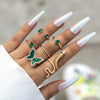 Crystal Snake Shape Ring Set For Women Rhinestone Heart Gold Color Geometric Knuckle Rings Girls Wedding Finger Jewelry Gift