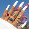 Crystal Snake Shape Ring Set For Women Rhinestone Heart Gold Color Geometric Knuckle Rings Girls Wedding Finger Jewelry Gift