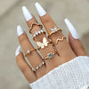 Crystal Snake Shape Ring Set For Women Rhinestone Heart Gold Color Geometric Knuckle Rings Girls Wedding Finger Jewelry Gift