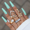 Crystal Snake Shape Ring Set For Women Rhinestone Heart Gold Color Geometric Knuckle Rings Girls Wedding Finger Jewelry Gift