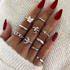 Creative Geometric Leaf Wave Hollow Ring Set 11 Pcs for Women Men Simple Knuckle Ring Charm Wedding Party Jewelry