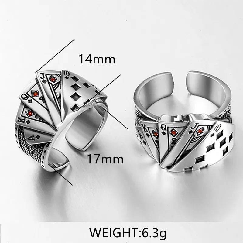 Vintage Lucky Poker Opening Rings For Women Men Playing Card Finger Stainless Steel Ring  Party Jewelry