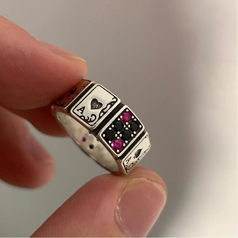 Vintage Lucky Poker Opening Rings For Women Men Playing Card Finger Stainless Steel Ring  Party Jewelry