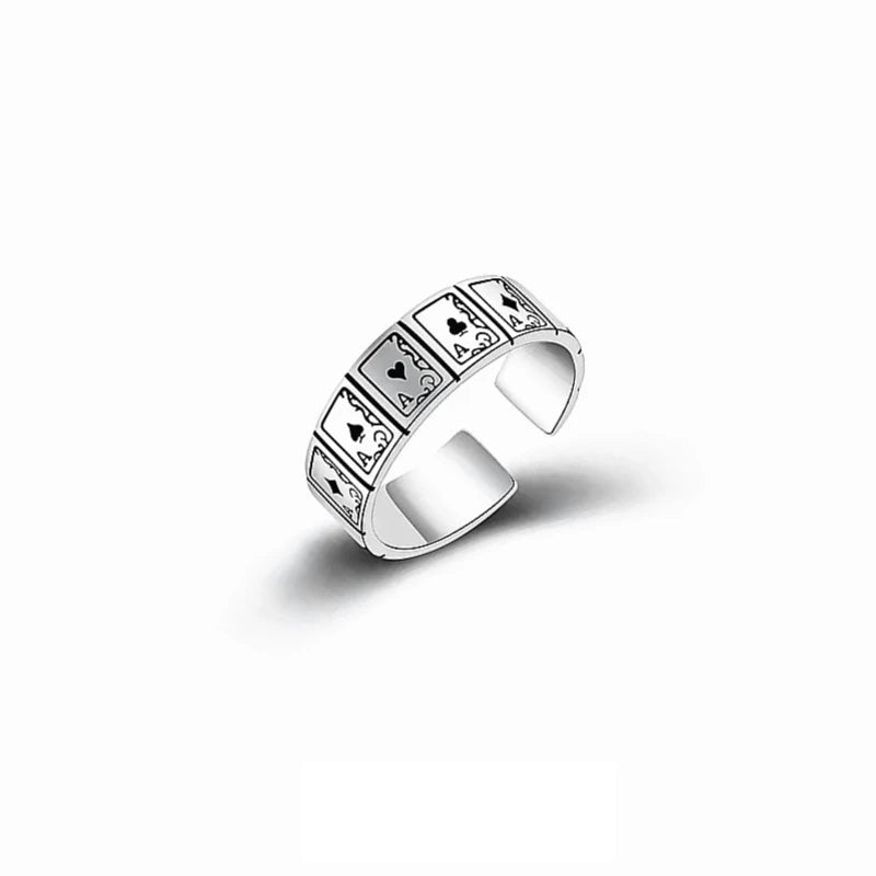 Vintage Lucky Poker Opening Rings For Women Men Playing Card Finger Stainless Steel Ring  Party Jewelry
