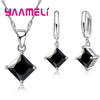 Women Pendants Necklace Simple Geometry Square Earrings Crystal 925 Sterling Silver Color Jewelry Sets for Wedding