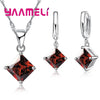 Women Pendants Necklace Simple Geometry Square Earrings Crystal 925 Sterling Silver Color Jewelry Sets for Wedding