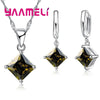 Women Pendants Necklace Simple Geometry Square Earrings Crystal 925 Sterling Silver Color Jewelry Sets for Wedding