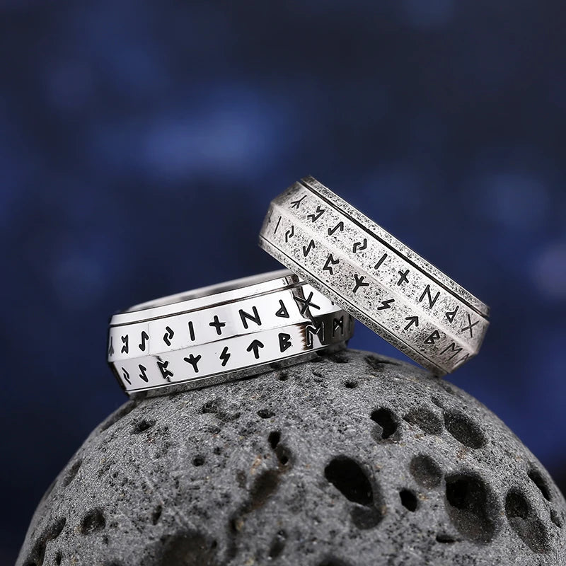 New  Freeshipping 316L Stainless Steel Odin Norse Viking Amulet Rune Ring With Blue Words Retro Jewelry Wedding Gift