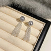 New French Elegant Tassel Bow Grey Pearl Earrings for Korean Rhinestone Earrings Jewelry Party Women's Sweet Accessories