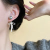 New French Elegant Tassel Bow Grey Pearl Earrings for Korean Rhinestone Earrings Jewelry Party Women's Sweet Accessories