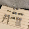 New French Elegant Tassel Bow Grey Pearl Earrings for Korean Rhinestone Earrings Jewelry Party Women's Sweet Accessories