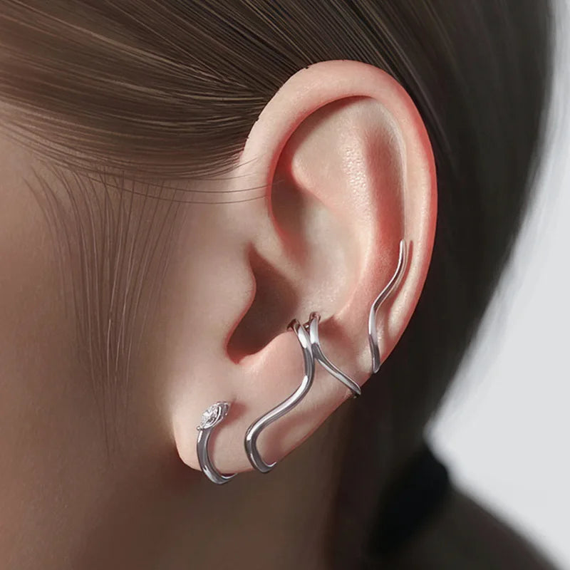 New Gold Silver Color Snake Ear Cuff Multilayer No Piercing Hook Clip Earring for Women Simple Temperament Jewelry Gift