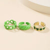 Green Crystal Heart Kunckle Rings Set For Women Enamel Yin Yang Geometric Finger Ring Girls  Jewelry