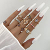 Green Crystal Heart Kunckle Rings Set For Women Enamel Yin Yang Geometric Finger Ring Girls  Jewelry