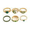 Green Crystal Heart Kunckle Rings Set For Women Enamel Yin Yang Geometric Finger Ring Girls  Jewelry