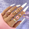 Green Crystal Heart Kunckle Rings Set For Women Enamel Yin Yang Geometric Finger Ring Girls  Jewelry
