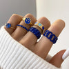 Green Crystal Heart Kunckle Rings Set For Women Enamel Yin Yang Geometric Finger Ring Girls  Jewelry