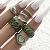 Green Crystal Heart Kunckle Rings Set For Women Enamel Yin Yang Geometric Finger Ring Girls  Jewelry