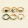 Green Crystal Heart Kunckle Rings Set For Women Enamel Yin Yang Geometric Finger Ring Girls  Jewelry