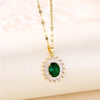 In  Green Zircon Crystal Pendant Stainless Steel Necklaces For Women Trendy Retro Style Female Clavicle Chain Jewelry