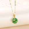 In  Green Zircon Crystal Pendant Stainless Steel Necklaces For Women Trendy Retro Style Female Clavicle Chain Jewelry