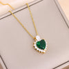 In  Green Zircon Crystal Pendant Stainless Steel Necklaces For Women Trendy Retro Style Female Clavicle Chain Jewelry