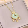 In  Green Zircon Crystal Pendant Stainless Steel Necklaces For Women Trendy Retro Style Female Clavicle Chain Jewelry