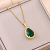 In  Green Zircon Crystal Pendant Stainless Steel Necklaces For Women Trendy Retro Style Female Clavicle Chain Jewelry