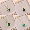 In  Green Zircon Crystal Pendant Stainless Steel Necklaces For Women Trendy Retro Style Female Clavicle Chain Jewelry