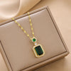 In  Green Zircon Crystal Pendant Stainless Steel Necklaces For Women Trendy Retro Style Female Clavicle Chain Jewelry