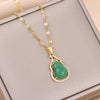 In  Green Zircon Crystal Pendant Stainless Steel Necklaces For Women Trendy Retro Style Female Clavicle Chain Jewelry