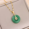 In  Green Zircon Crystal Pendant Stainless Steel Necklaces For Women Trendy Retro Style Female Clavicle Chain Jewelry