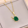 In  Green Zircon Crystal Pendant Stainless Steel Necklaces For Women Trendy Retro Style Female Clavicle Chain Jewelry