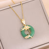 In  Green Zircon Crystal Pendant Stainless Steel Necklaces For Women Trendy Retro Style Female Clavicle Chain Jewelry