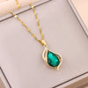 In  Green Zircon Crystal Pendant Stainless Steel Necklaces For Women Trendy Retro Style Female Clavicle Chain Jewelry