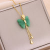 In  Green Zircon Crystal Pendant Stainless Steel Necklaces For Women Trendy Retro Style Female Clavicle Chain Jewelry