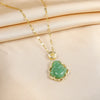 In  Green Zircon Crystal Pendant Stainless Steel Necklaces For Women Trendy Retro Style Female Clavicle Chain Jewelry