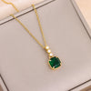 In  Green Zircon Crystal Pendant Stainless Steel Necklaces For Women Trendy Retro Style Female Clavicle Chain Jewelry
