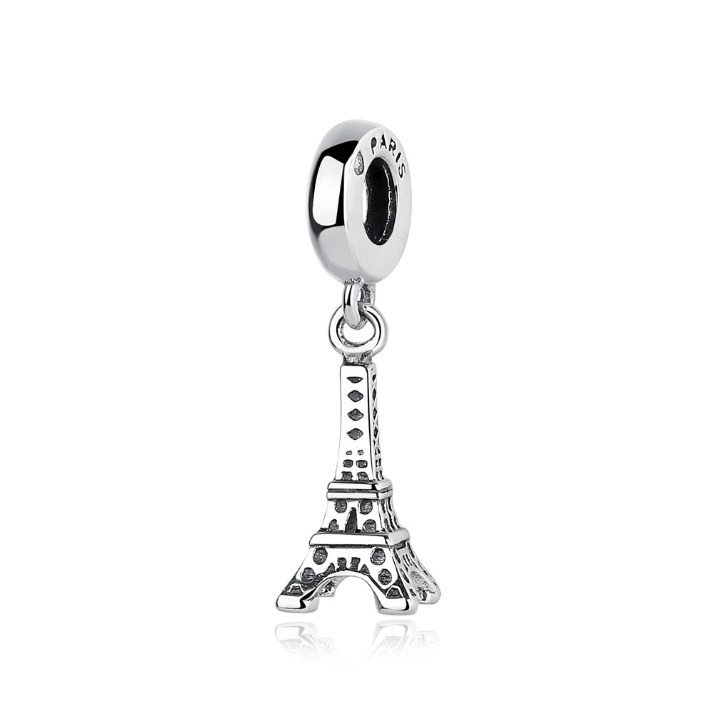 Original 925 Sterling Silver Bead Paris Eiffel Tower Dangle Charm Travel Fit Pandora Bracelet Necklace DIY Women Jewelry