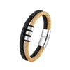 Simple Punk Style 3 Rings 316L Stainless Steel Magnetic Buckle Men's Bracelet Two Tone Leather Cord Charm Jewelry Bracelet