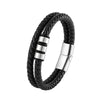 Simple Punk Style 3 Rings 316L Stainless Steel Magnetic Buckle Men's Bracelet Two Tone Leather Cord Charm Jewelry Bracelet