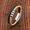 Simple Punk Style 3 Rings 316L Stainless Steel Magnetic Buckle Men's Bracelet Two Tone Leather Cord Charm Jewelry Bracelet
