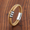 Simple Punk Style 3 Rings 316L Stainless Steel Magnetic Buckle Men's Bracelet Two Tone Leather Cord Charm Jewelry Bracelet